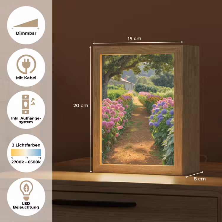 Bloemen - Pad - Zonnebloemen - Tuin - Hortensia Light Box met kabel (Tafellamp) klein -USP_DE