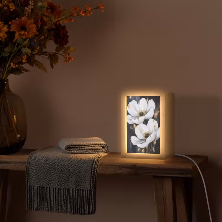 Bloemen - Wit - Abstract Light Box met kabel (Tafellamp) klein -sfeer4