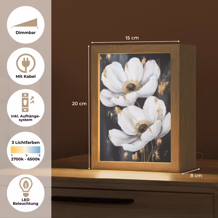 Bloemen - Wit - Abstract Light Box met kabel (Tafellamp) klein -USP_DE