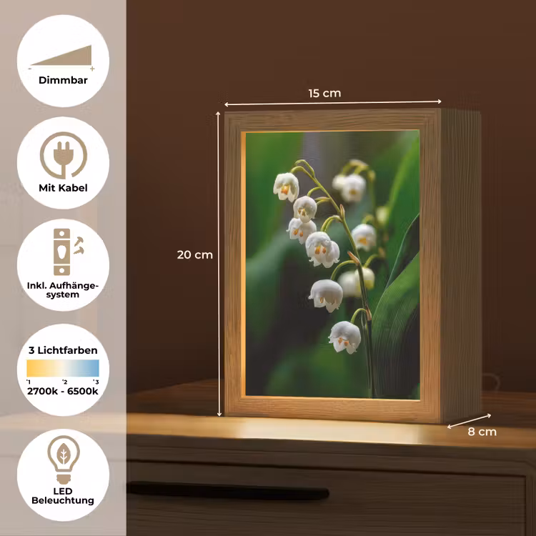 Bloemen - Wit - Bladeren - Lelietjes Light Box met kabel (Tafellamp) klein -USP_DE