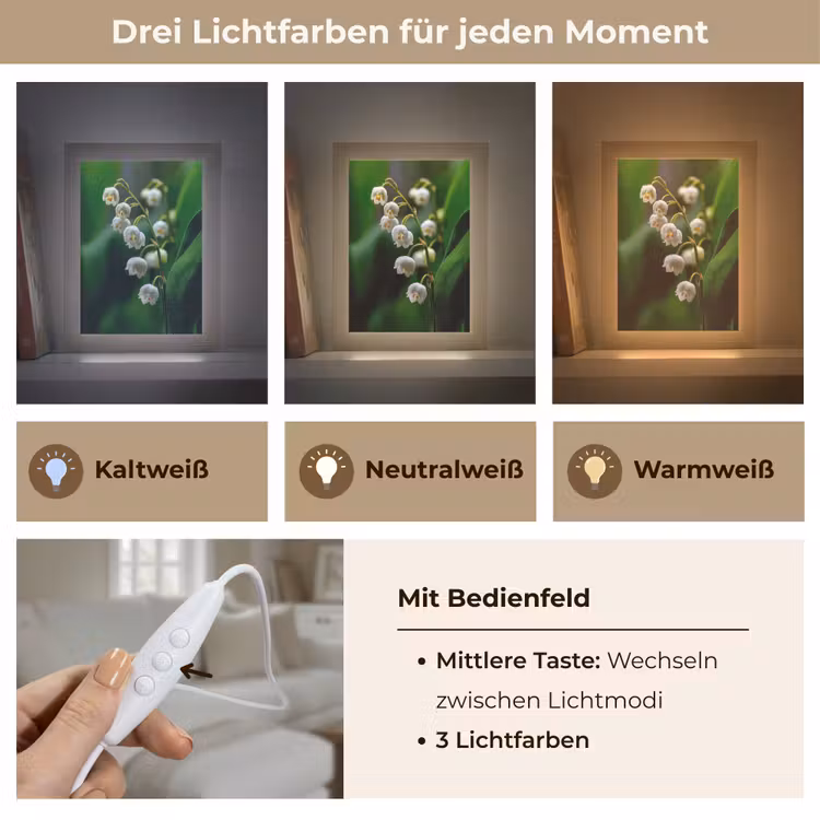 Bloemen - Wit - Bladeren - Lelietjes Light Box met kabel (Tafellamp) klein -USP_lichtkleurDE
