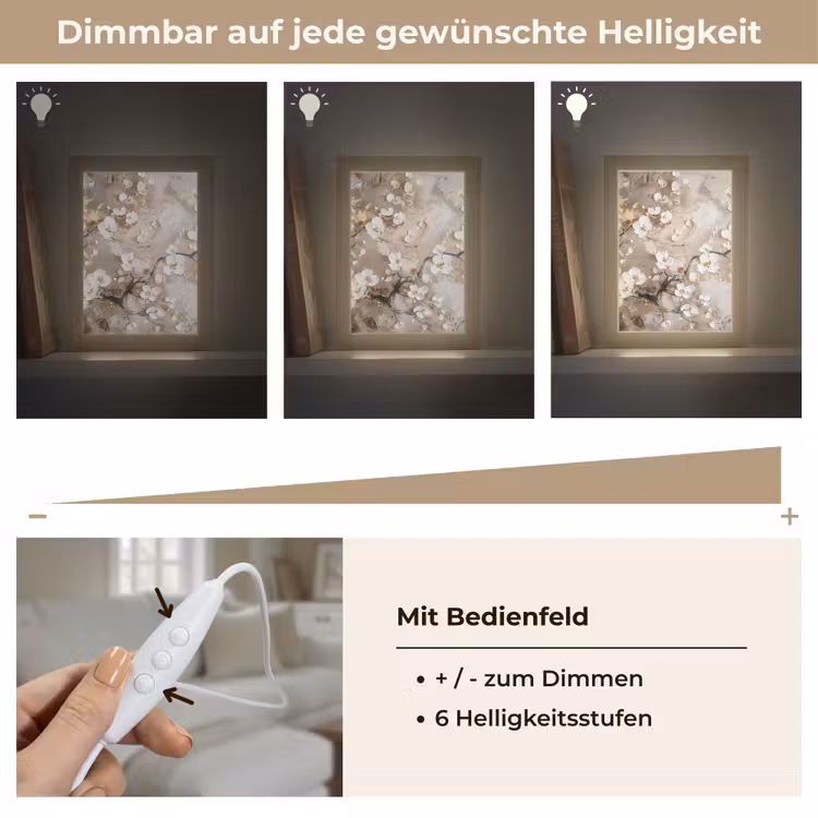 Bloemen - Wit - Goud - Beige - Luxe Light Box met kabel (Tafellamp) klein -USP_dimbaarDE