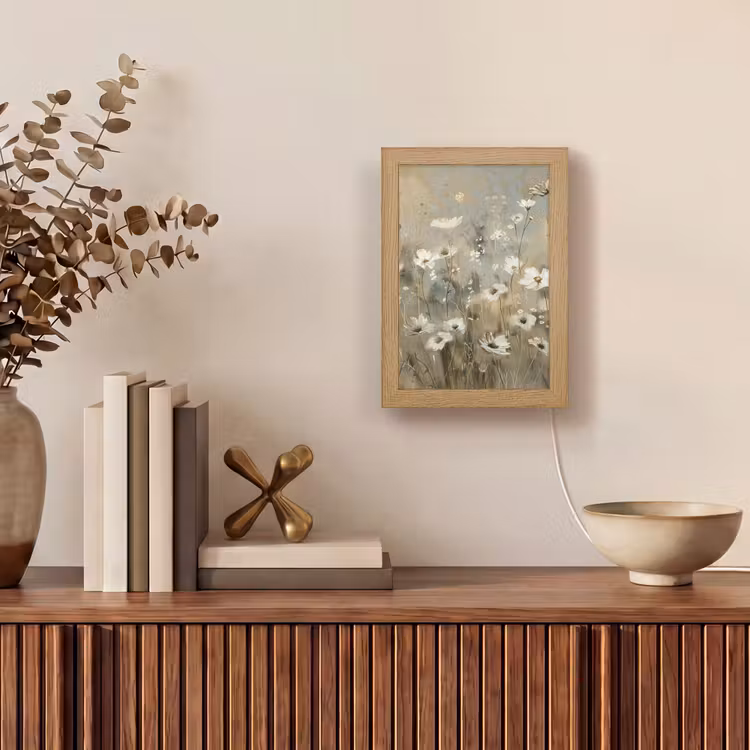 Bloemen - Wit - Natuur - Grijs - Modern Light Box met kabel (Tafellamp) klein -sfeer2