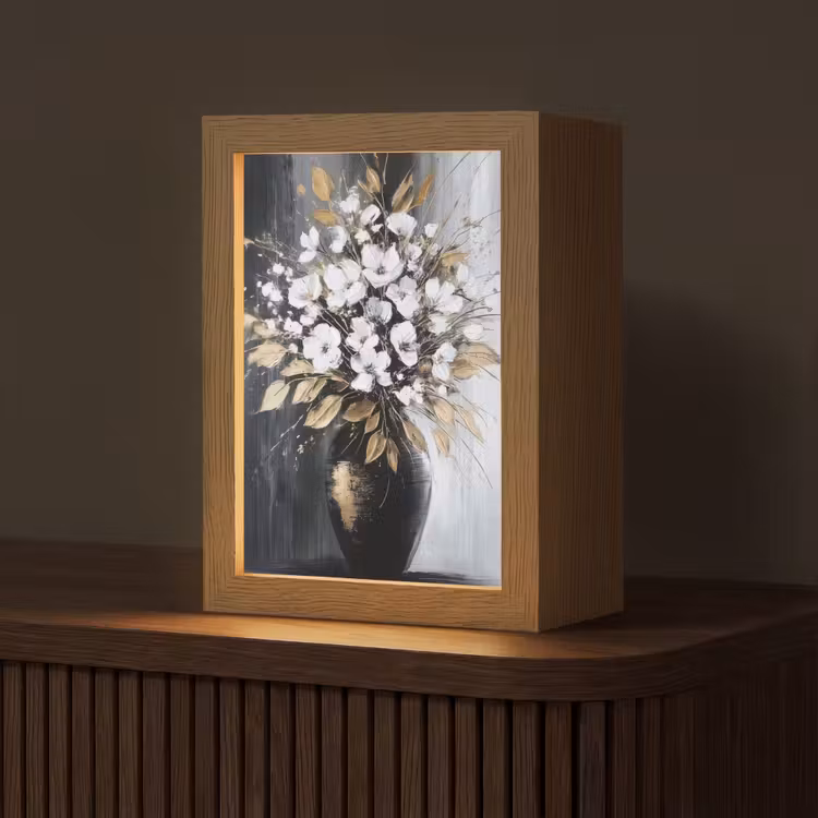 Bloemen - Wit - Vaas - Abstract Light Box met kabel (Tafellamp) klein -z3d_website