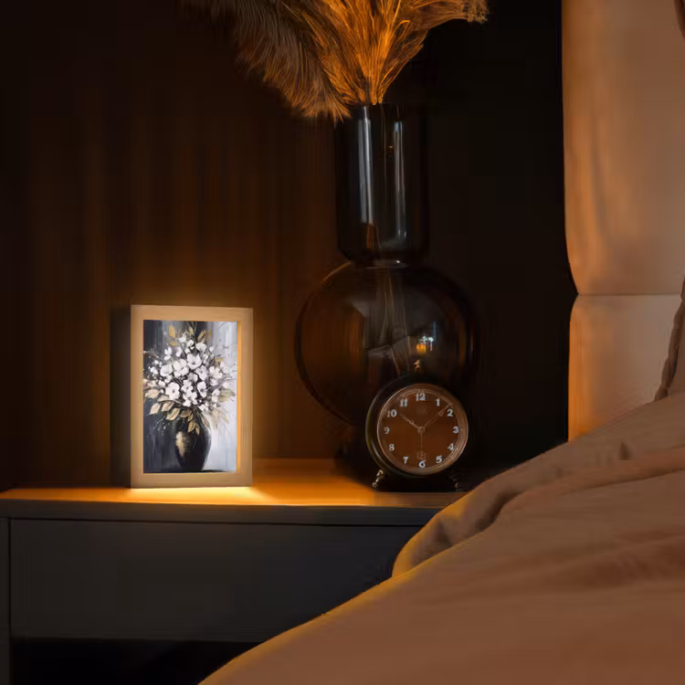 Bloemen - Wit - Vaas - Abstract Light Box met kabel (Tafellamp) klein -sfeer1