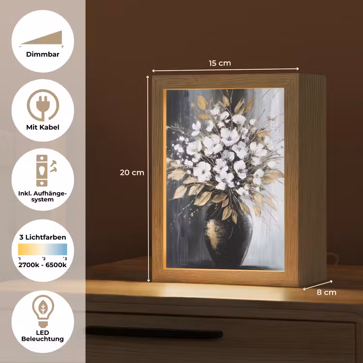 Bloemen - Wit - Vaas - Abstract Light Box met kabel (Tafellamp) klein -USP_DE