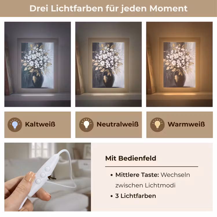 Bloemen - Wit - Vaas - Abstract Light Box met kabel (Tafellamp) klein -USP_lichtkleurDE