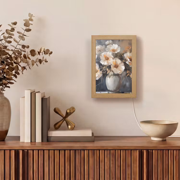 Bloemen - Wit - Vaas - Modern Light Box met kabel (Tafellamp) klein -sfeer2