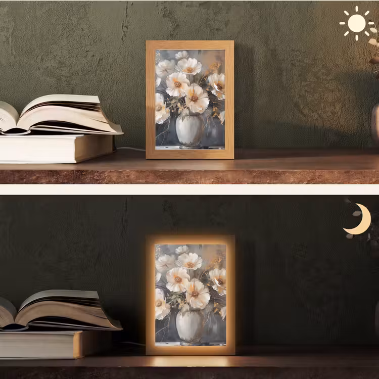 Bloemen - Wit - Vaas - Modern Light Box met kabel (Tafellamp) klein -sfeer3
