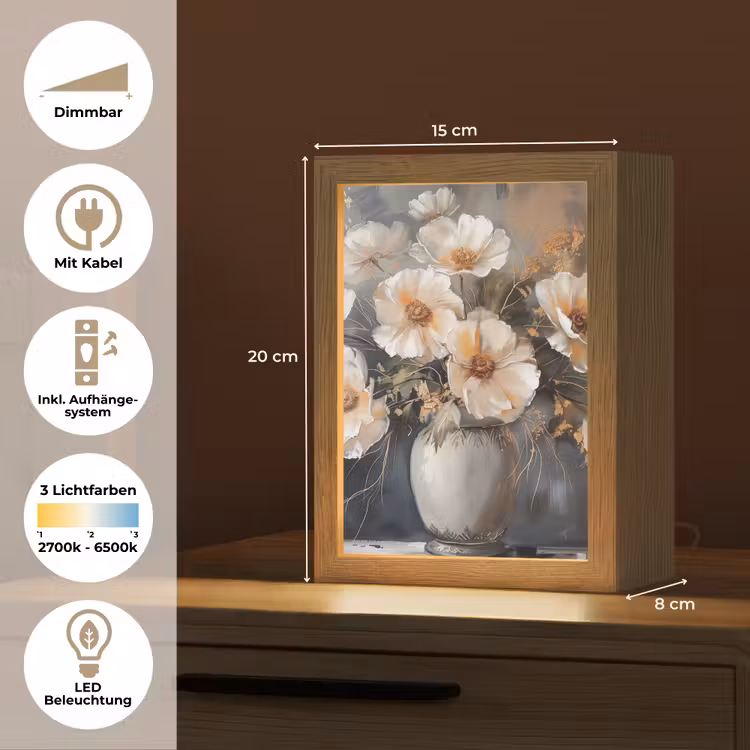 Bloemen - Wit - Vaas - Modern Light Box met kabel (Tafellamp) klein -USP_DE