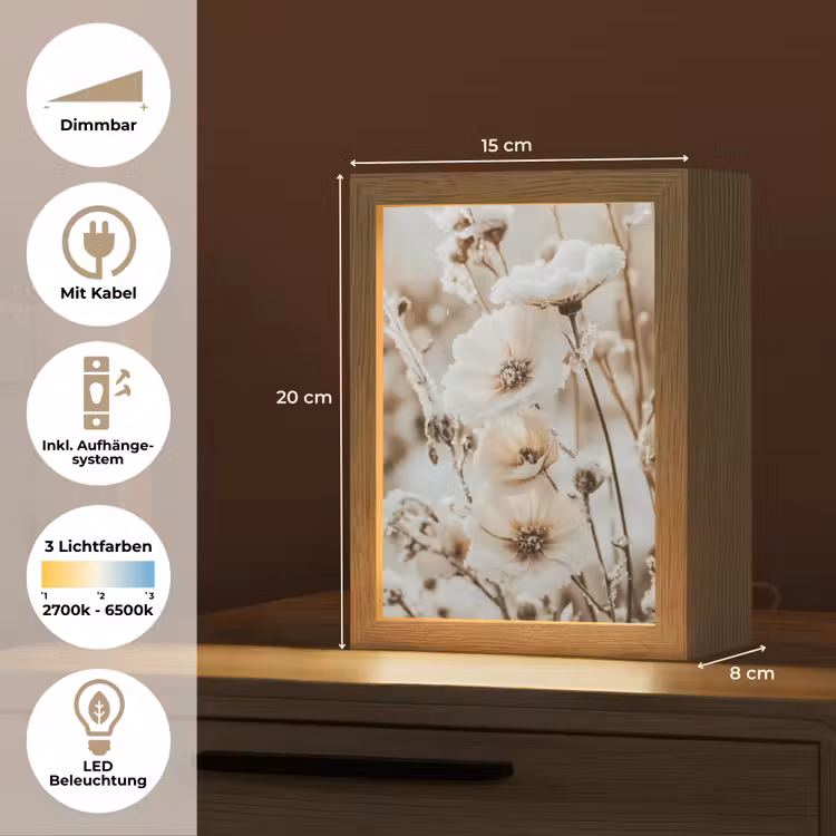 Bloemen - Winter - Wit - Sneeuw - Beige Light Box met kabel (Tafellamp) klein -USP_DE