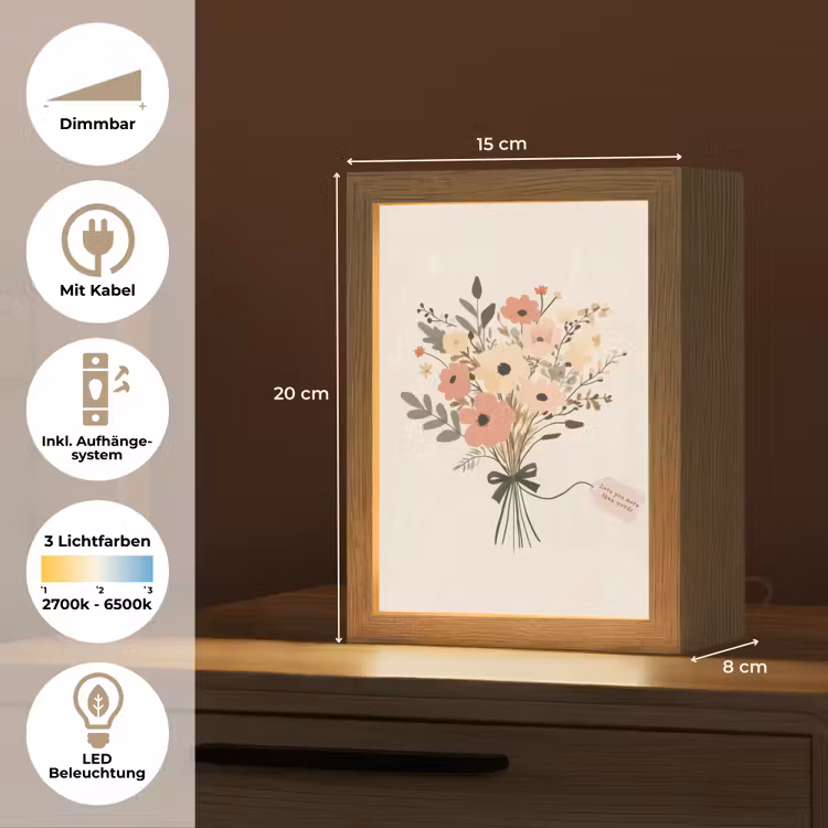 Bloemen - Quote - Beige - Lint Light Box met kabel (Tafellamp) klein -USP_DE