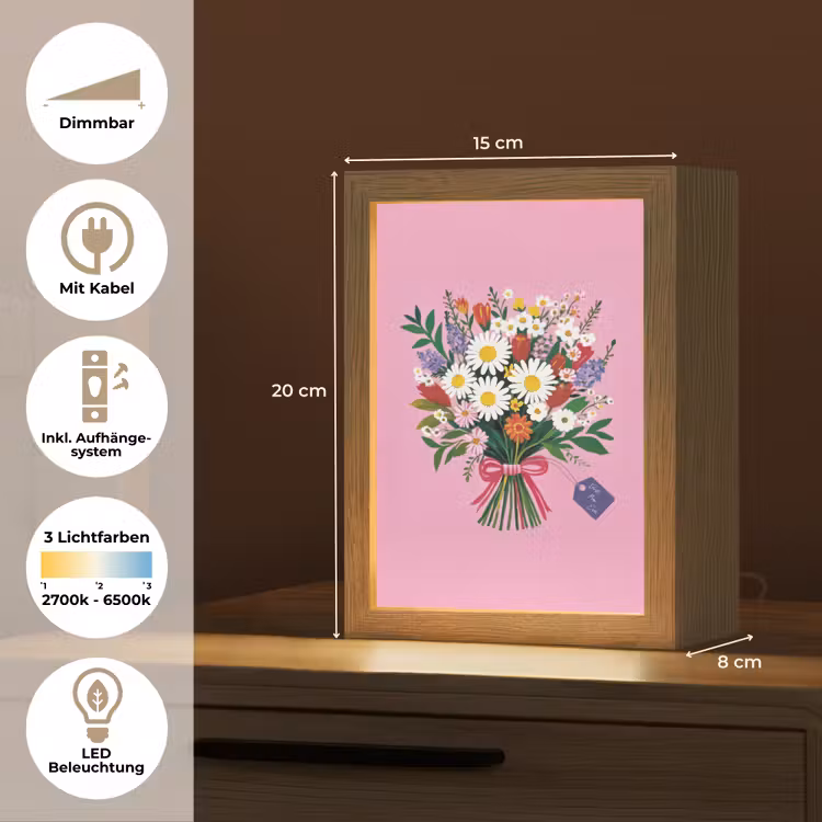 Bloemen - Quote - Kaartje - Kleurrijk Light Box met kabel (Tafellamp) klein -USP_DE