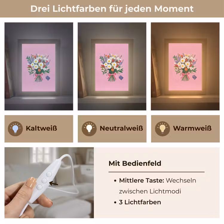 Bloemen - Quote - Kaartje - Kleurrijk Light Box met kabel (Tafellamp) klein -USP_lichtkleurDE