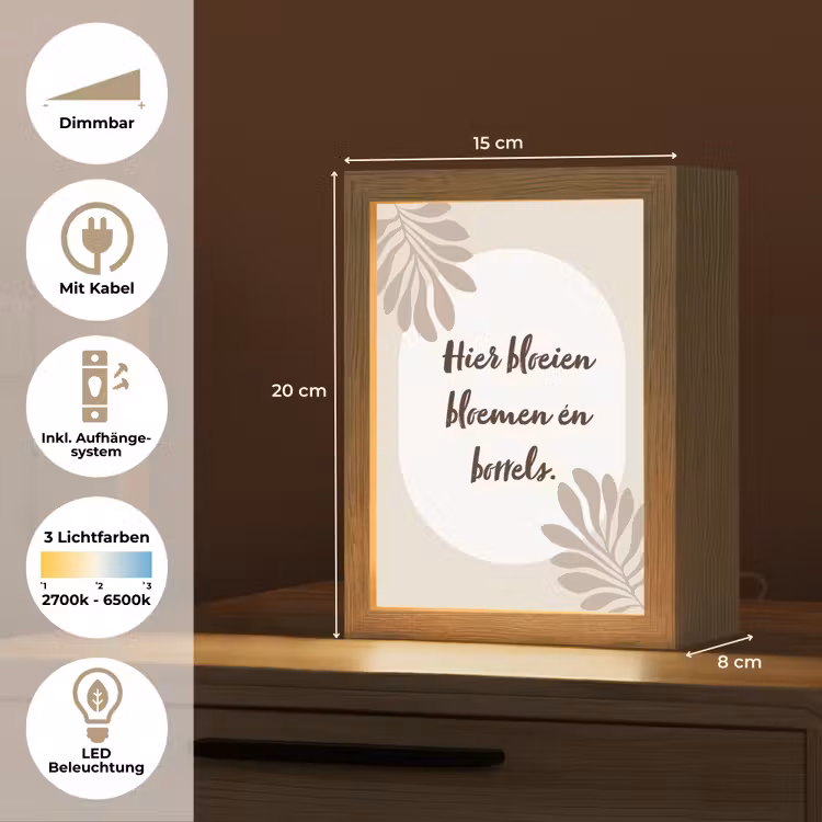 Bloemen - Quote - Zomer - Beige Light Box met kabel (Tafellamp) klein -USP_DE
