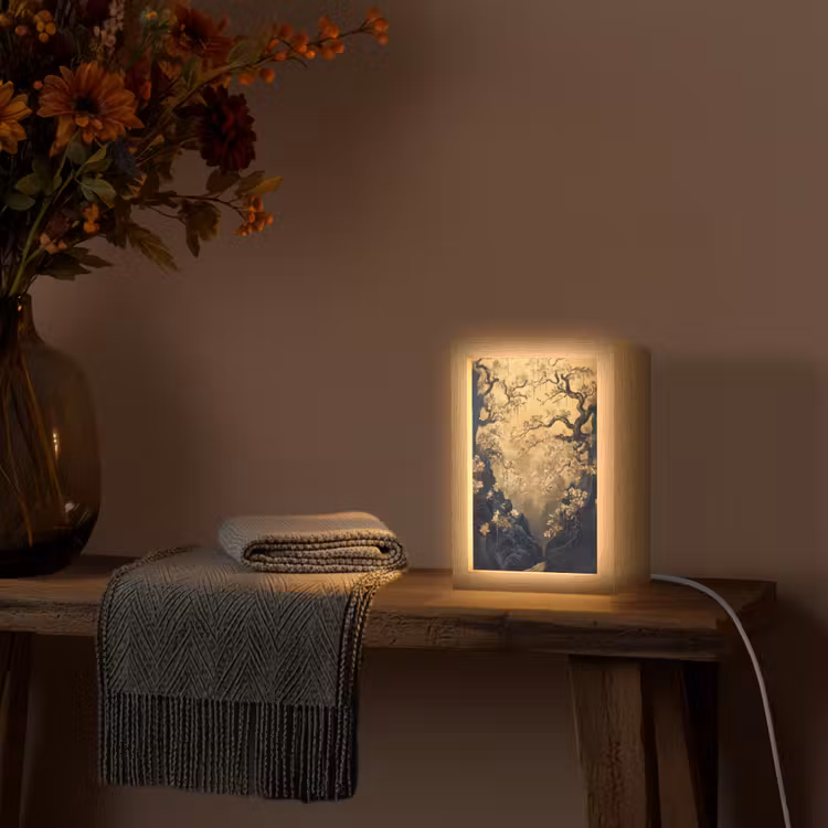 Bloemen - Takken - Goud - Sierlijk Light Box met kabel (Tafellamp) klein -sfeer4