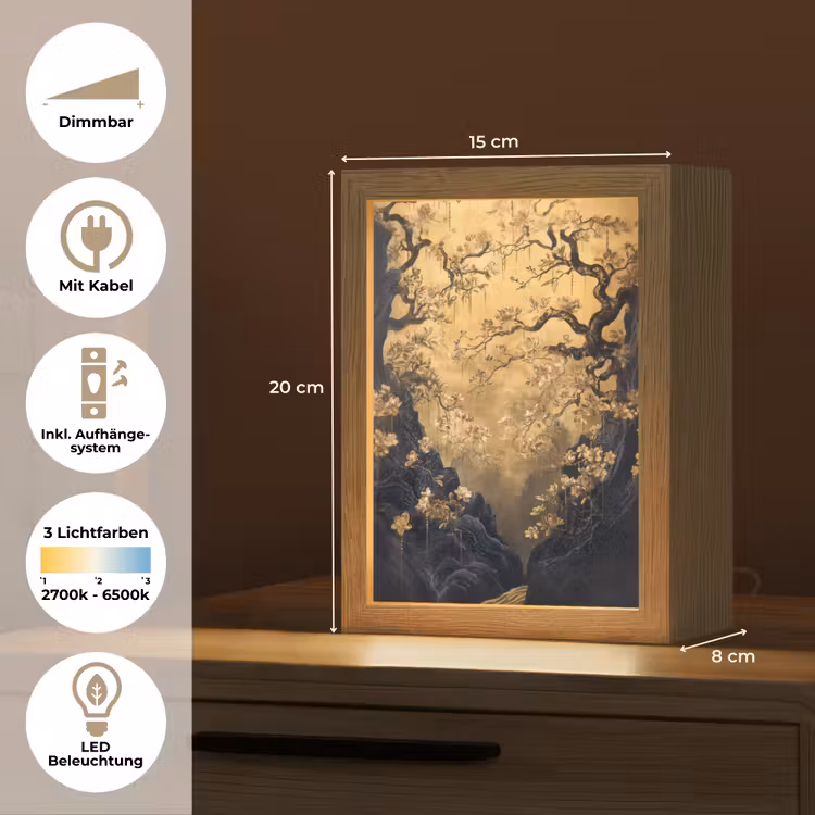 Bloemen - Takken - Goud - Sierlijk Light Box met kabel (Tafellamp) klein -USP_DE