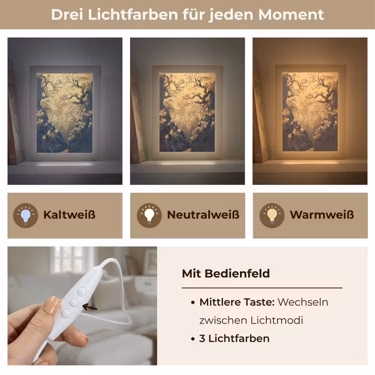 Bloemen - Takken - Goud - Sierlijk Light Box met kabel (Tafellamp) klein -USP_lichtkleurDE