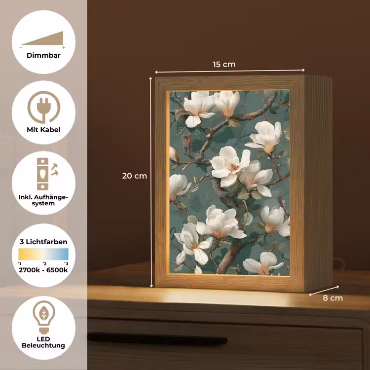 Bloemen - Takken - Wit - Klassiek Light Box met kabel (Tafellamp) klein -USP_DE