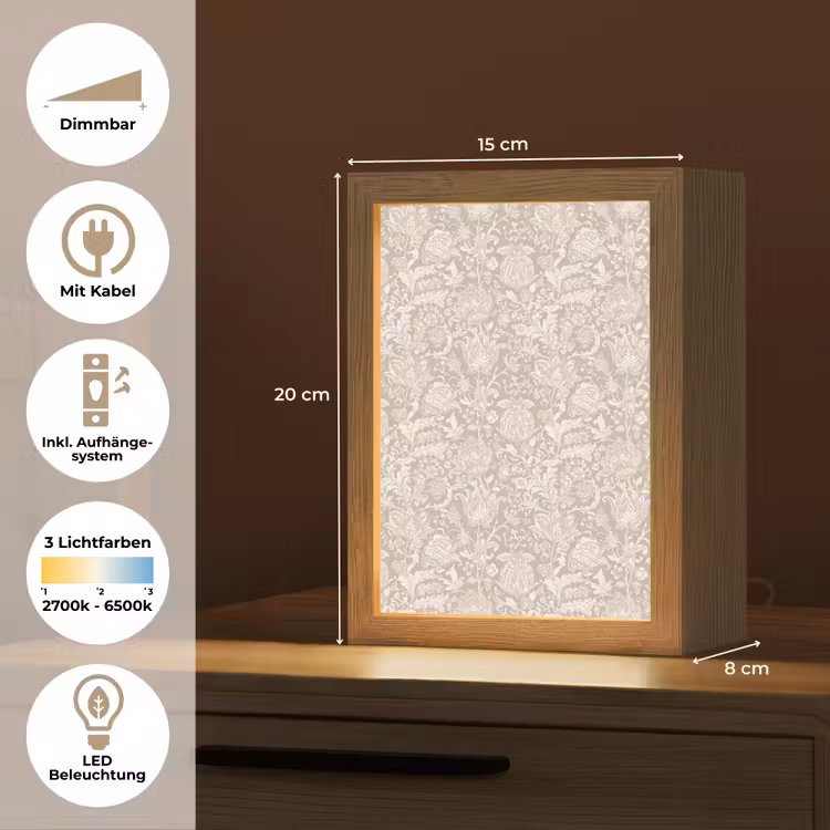 Bloemenprint - Grijs - Crème Light Box met kabel (Tafellamp) klein 925 -USP_DE