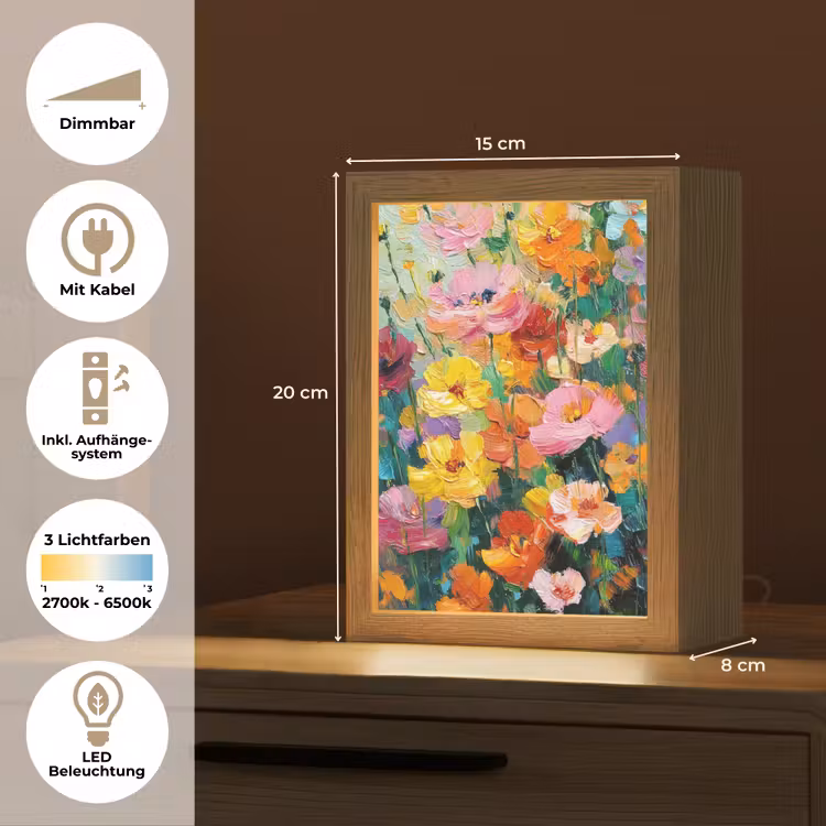 Bloemen explosie - Heldere kleuren - Vrolijk Light Box met kabel (Tafellamp) klein -USP_DE