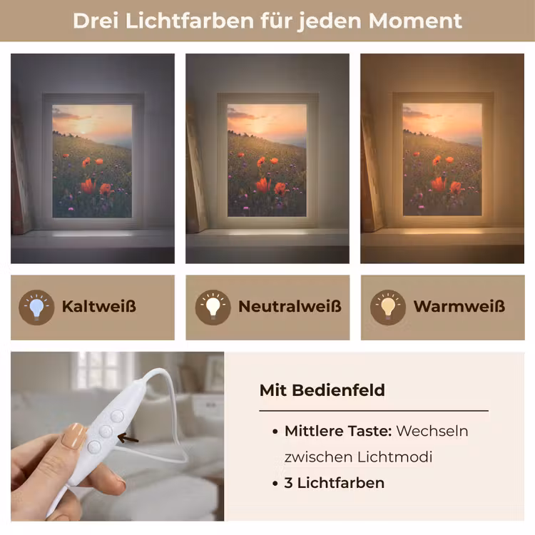 Bloemenveld - Gras - Bloemen - Planten - Zonsondergang - Oranje Light Box met kabel (Tafellamp) klein -USP_lichtkleurDE