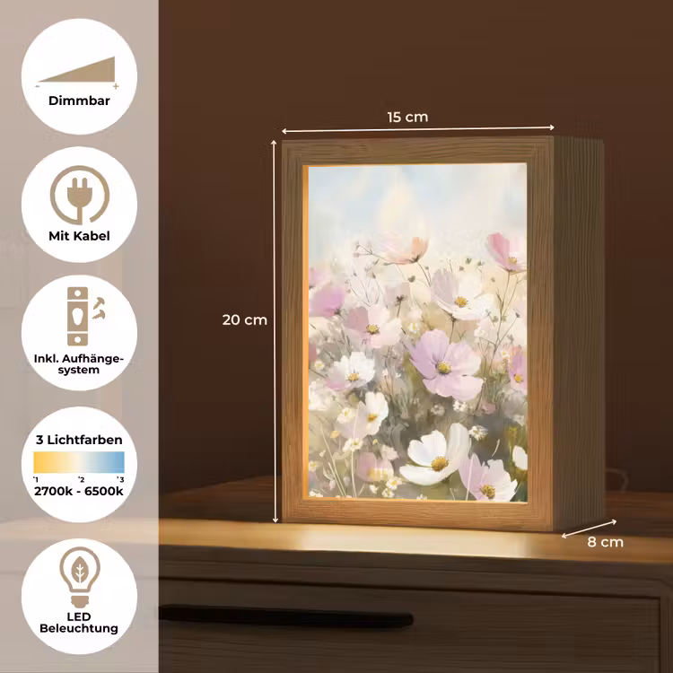 Bloemenveld - Lichte tinten - Geschilderd Light Box met kabel (Tafellamp) klein -USP_DE