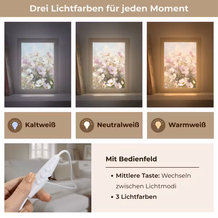 Bloemenveld - Lichte tinten - Geschilderd Light Box met kabel (Tafellamp) klein -USP_lichtkleurDE