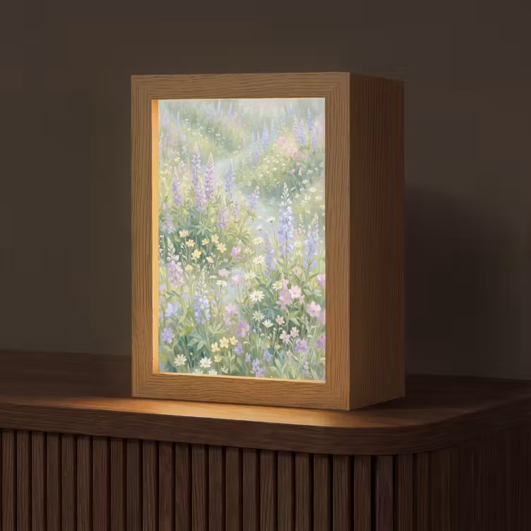 Bloemenveld - Heuvels - Kleurrijk Light Box met kabel (Tafellamp) klein -z3d_website