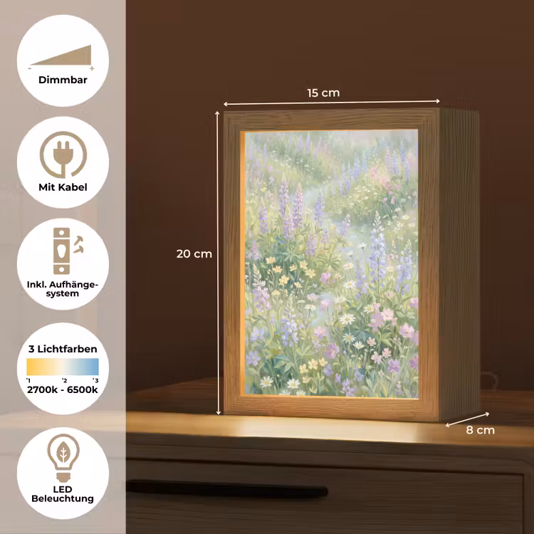 Bloemenveld - Heuvels - Kleurrijk Light Box met kabel (Tafellamp) klein -USP_DE