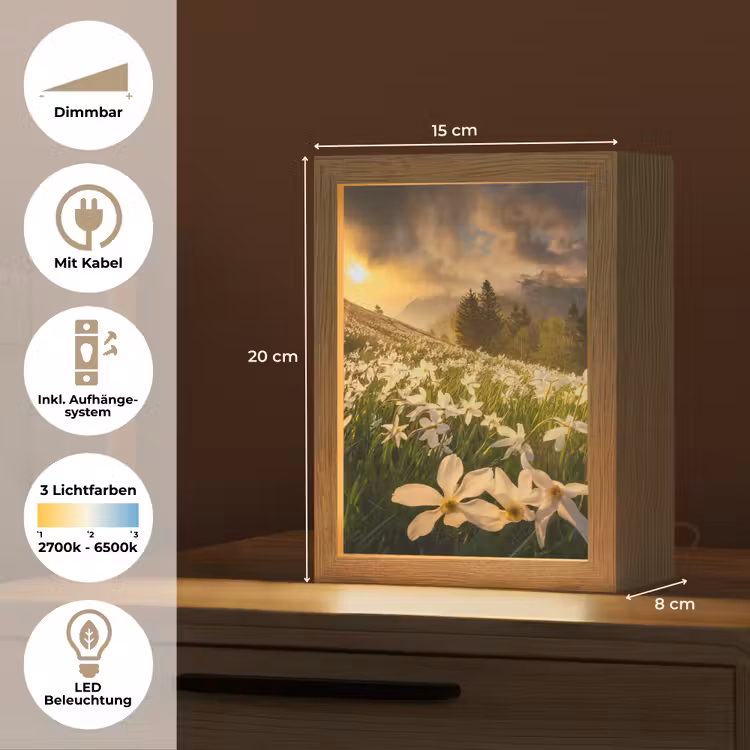 Bloemenveld - Heuvels - Zonsondergang - Berg - Natuur - Wit - Heuvels Light Box met kabel (Tafellamp) klein -USP_DE