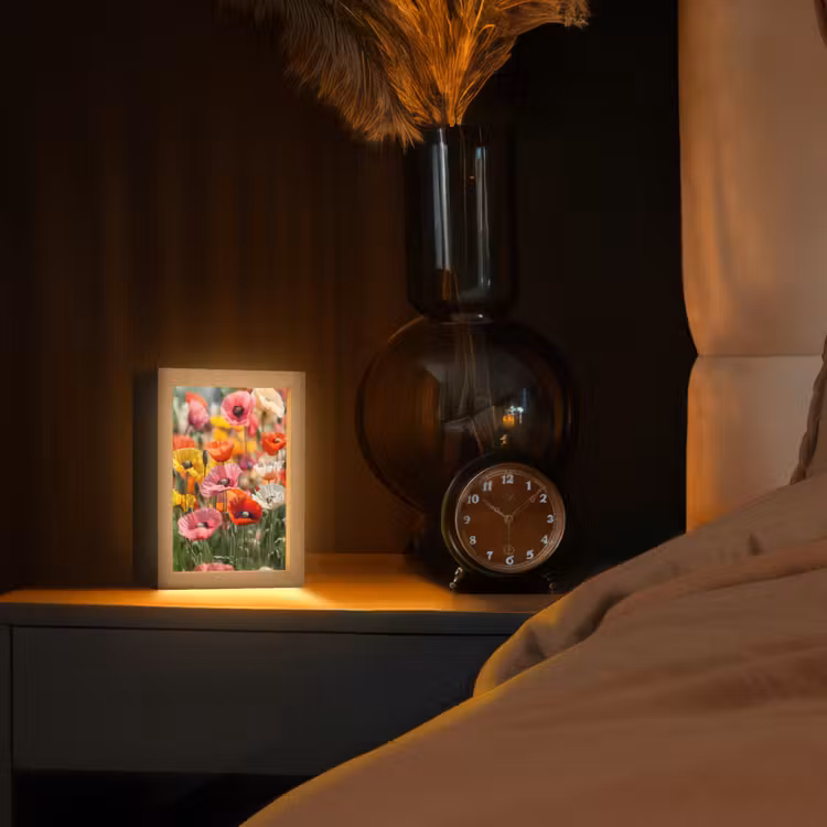 Bloemenveld - Klaprozen - Kleurrijk Light Box met kabel (Tafellamp) klein -sfeer1