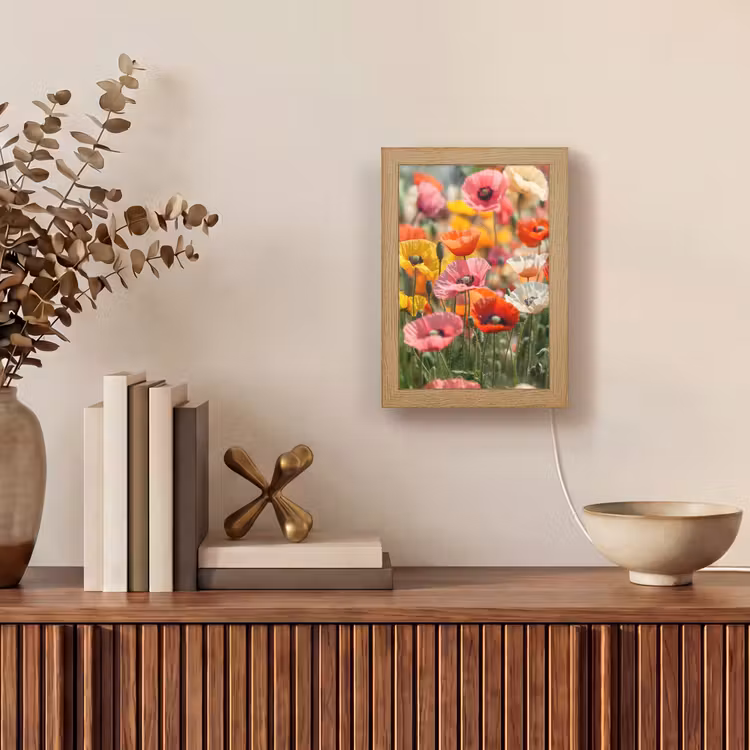 Bloemenveld - Klaprozen - Kleurrijk Light Box met kabel (Tafellamp) klein -sfeer2