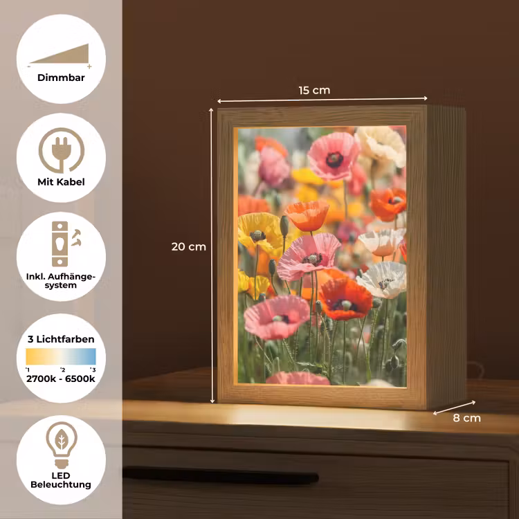 Bloemenveld - Klaprozen - Kleurrijk Light Box met kabel (Tafellamp) klein -USP_DE