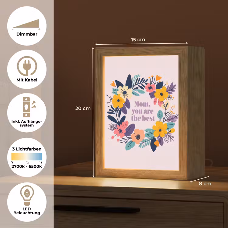 Bloemenkrans - Kleurrijk - Moeder Light Box met kabel (Tafellamp) klein -USP_DE