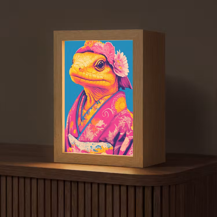 Bloemenkrans - Hagedis - Kimono - Paars Light Box met kabel (Tafellamp) klein -z3d_website
