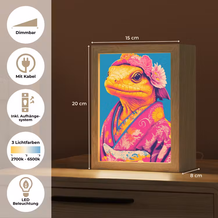 Bloemenkrans - Hagedis - Kimono - Paars Light Box met kabel (Tafellamp) klein -USP_DE