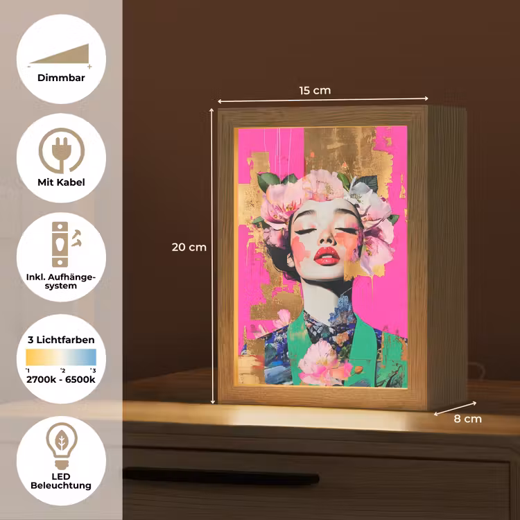 Bloemenkroon - Goud - Vrouw - Portret Light Box met kabel (Tafellamp) klein -USP_DE