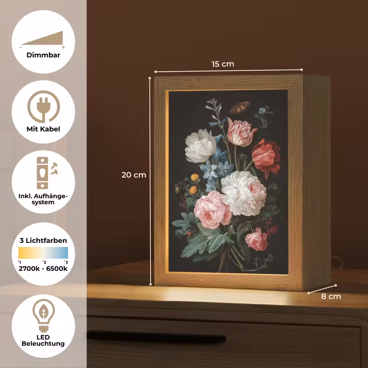 Boeket - Kleurrijk - Klassiek Light Box met kabel (Tafellamp) klein -USP_DE