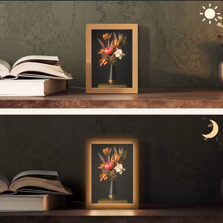 Boeket - Oranje - Gouden - vaas Light Box met kabel (Tafellamp) klein -sfeer3