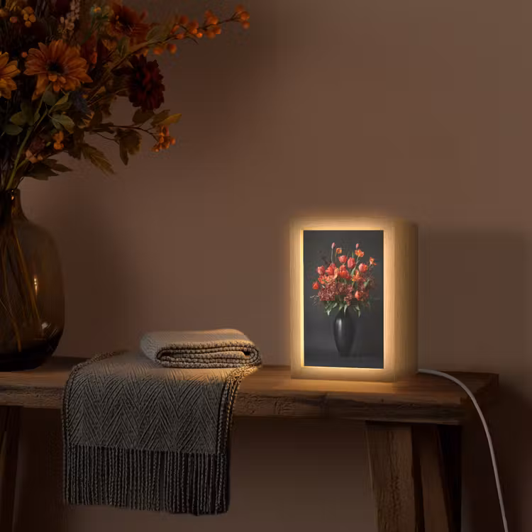 Boeket - Tulpen - Vaas - Rood Light Box met kabel (Tafellamp) klein -sfeer4
