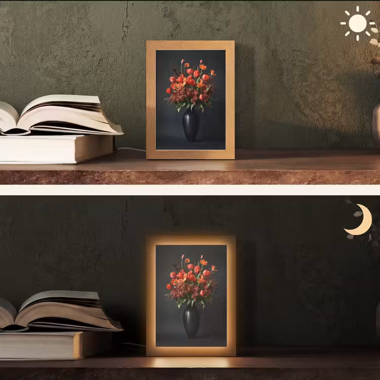 Boeket - Tulpen - Vaas - Rood Light Box met kabel (Tafellamp) klein -sfeer3