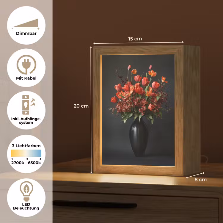 Boeket - Tulpen - Vaas - Rood Light Box met kabel (Tafellamp) klein -USP_DE