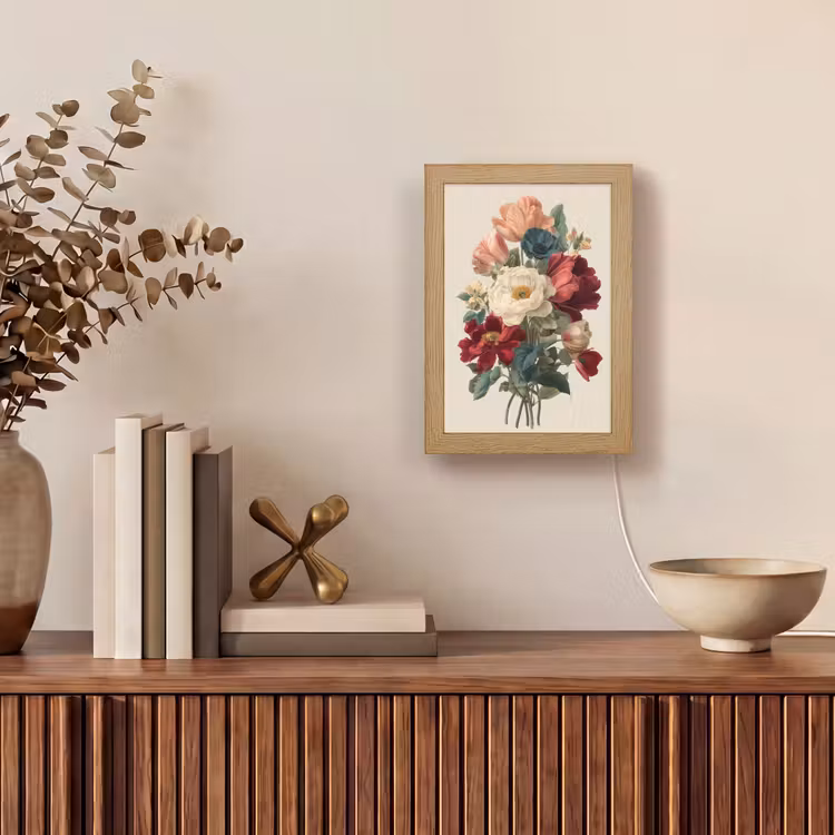 Boeket - Warme tinten - Elegant Light Box met kabel (Tafellamp) klein -sfeer2