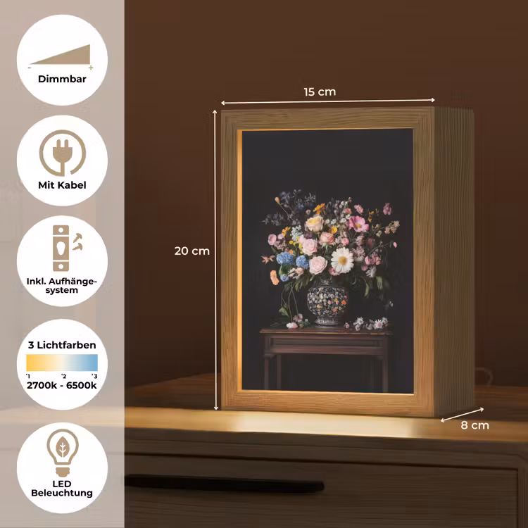 Bloemenvaas - Hout - Bloemen - Boeket Light Box met kabel (Tafellamp) klein -USP_DE