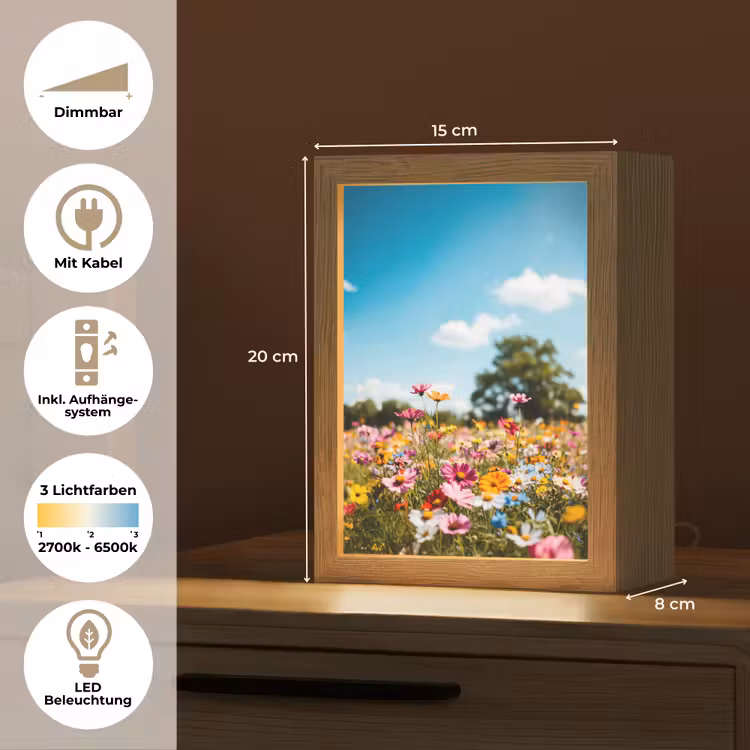 Bloemenweide - Blauw - Lucht - Kleuren Light Box met kabel (Tafellamp) klein -USP_DE
