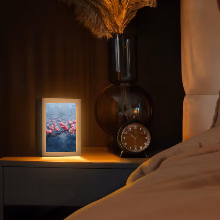 Bloesem - Bloem - Roze - Tak Light Box met kabel (Tafellamp) klein -sfeer1