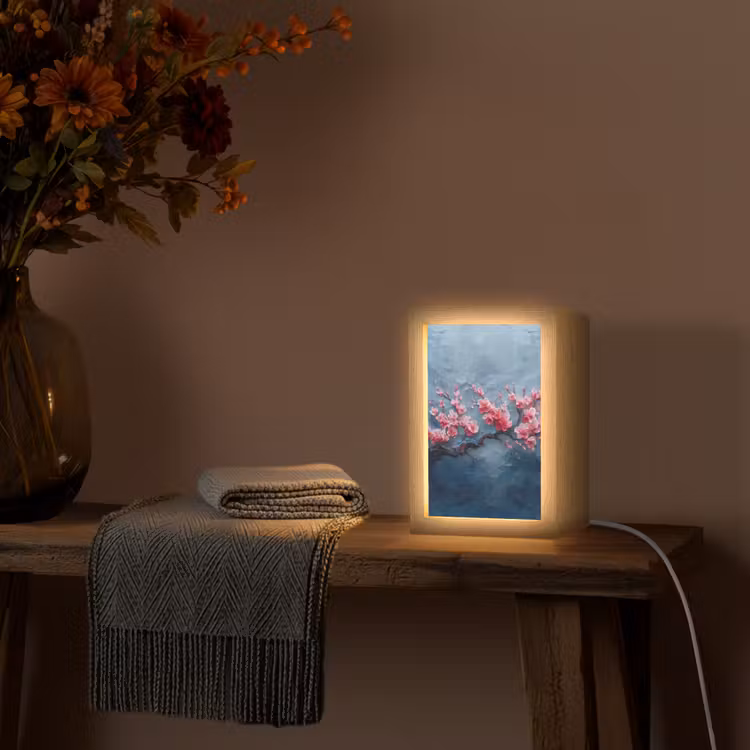 Bloesem - Bloem - Roze - Tak Light Box met kabel (Tafellamp) klein -sfeer4