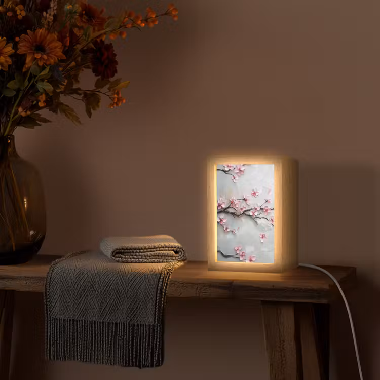 Bloesem - Kunstzinnig - Roze - Sakura Light Box met kabel (Tafellamp) klein -sfeer4