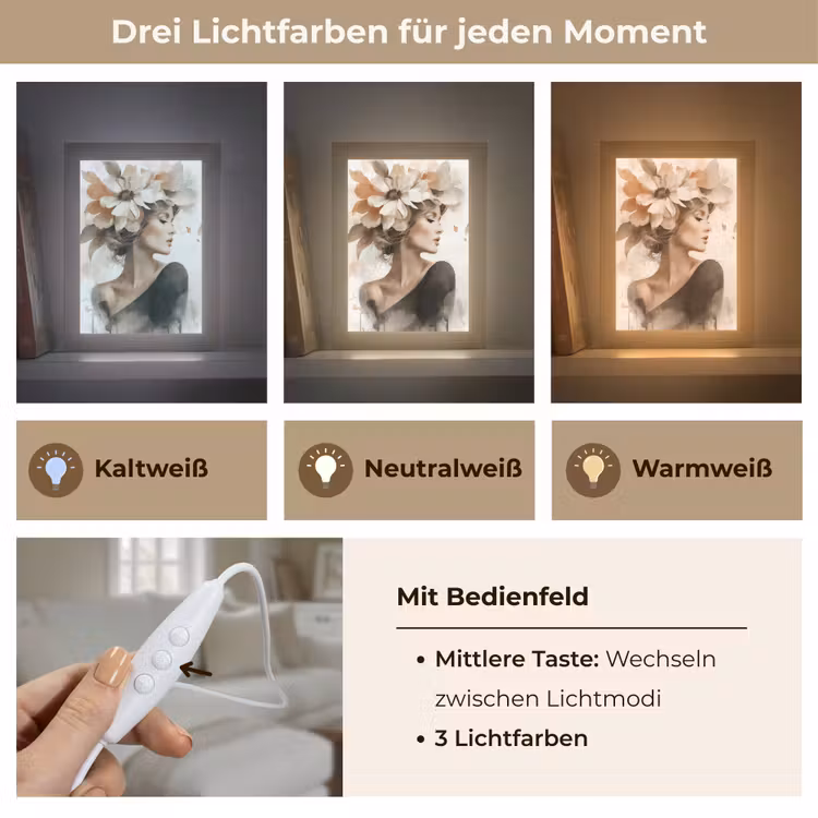 Bloesem - Portret - Gezicht Light Box met kabel (Tafellamp) klein -USP_lichtkleurDE